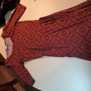 Long orange, black,purple, and magenta dress